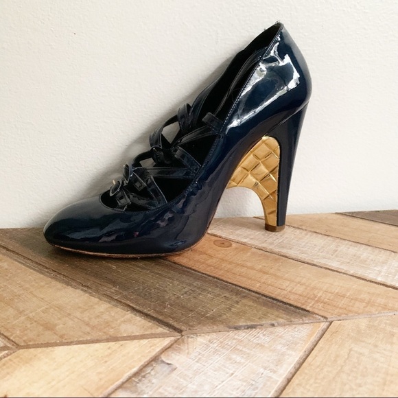 Chanel Blue & Gold Strappy Mary Janes - Picture 6 of 16